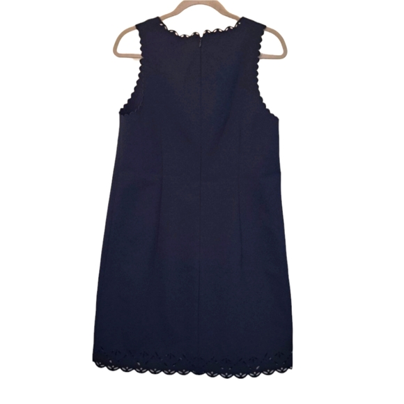 J. Crew Laser Cut Scalloped Navy Blue Shift Dress Size 10 - Picture 2 of 9